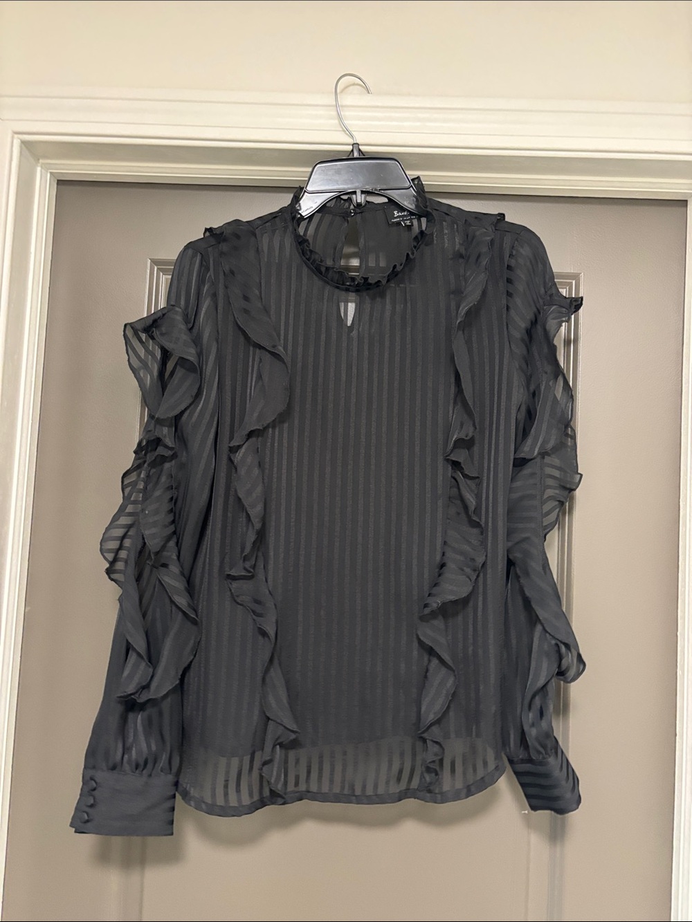 Bardot black sheer ruffle shirt 6